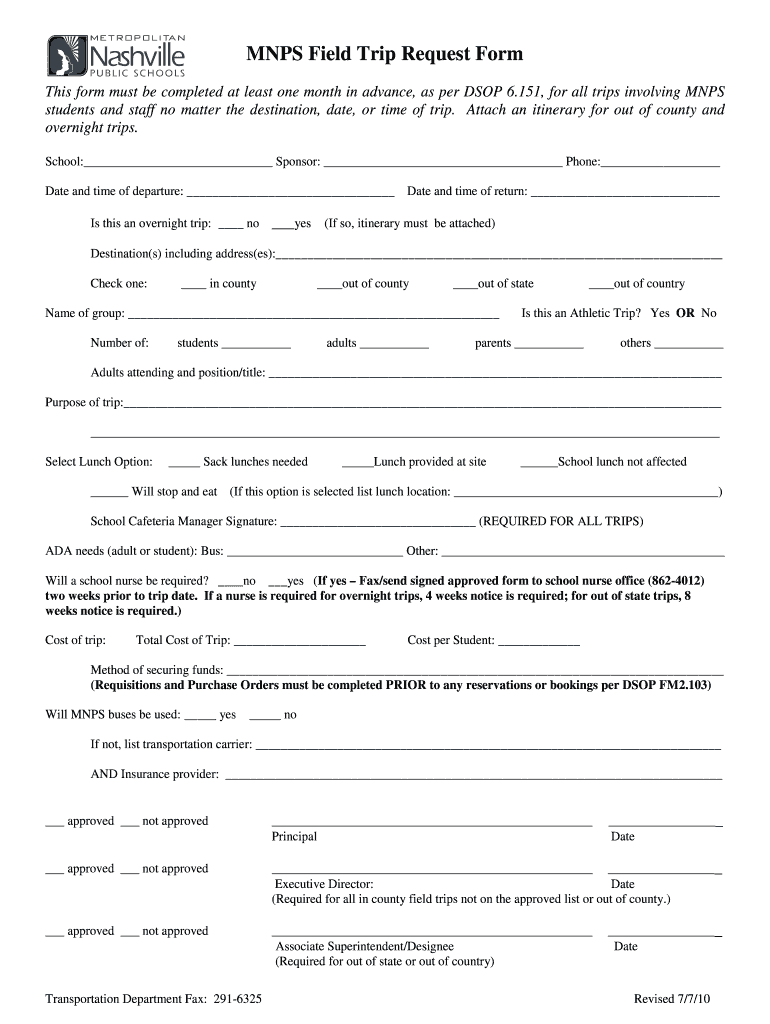  Mnps Field Trip Request Form 2010-2024