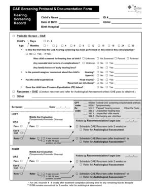 OAE Hearing Screening Form PDF Infanthearing