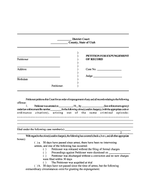 PETITION for EXPUNGEMENT Utah Courts Utcourts  Form