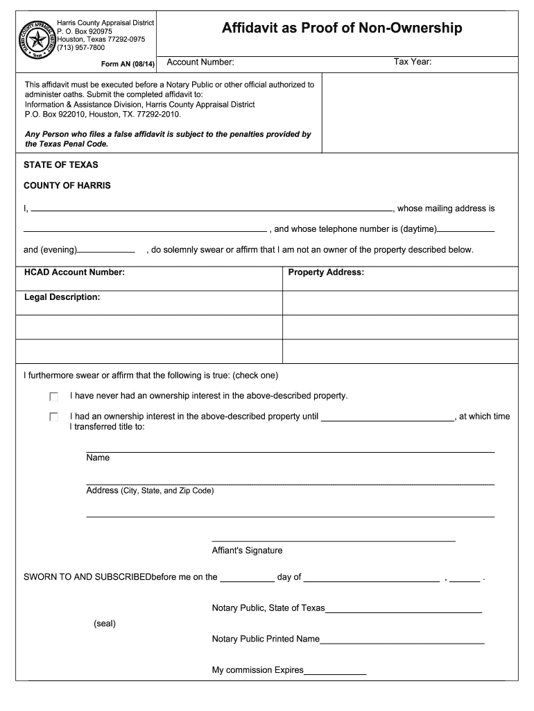  What is Non Ownership Motor Affidavit Texas Harris  Form 2014-2024