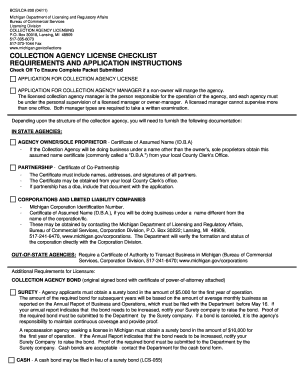 COLLECTION AGENCY LICENSE CHECKLIST REQUIREMENTS Cis State Mi  Form