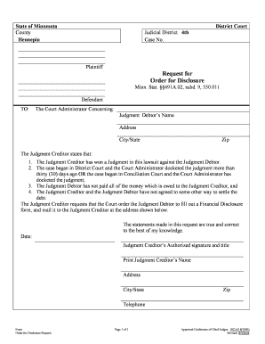 Order for Disclosure Request Minnesota Courts Mn  Form