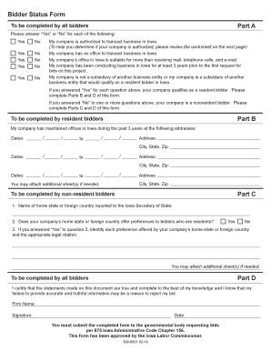 Bidder Status Form Iowa Statewide Urban Design and Specifications