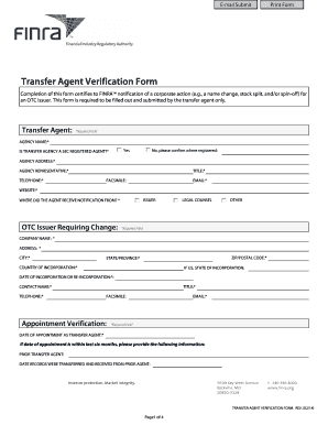 Transfer Agent Verification Form Finra