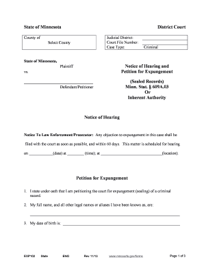 Petition for Expungement Form Minnesota Judicial Branch Mncourts
