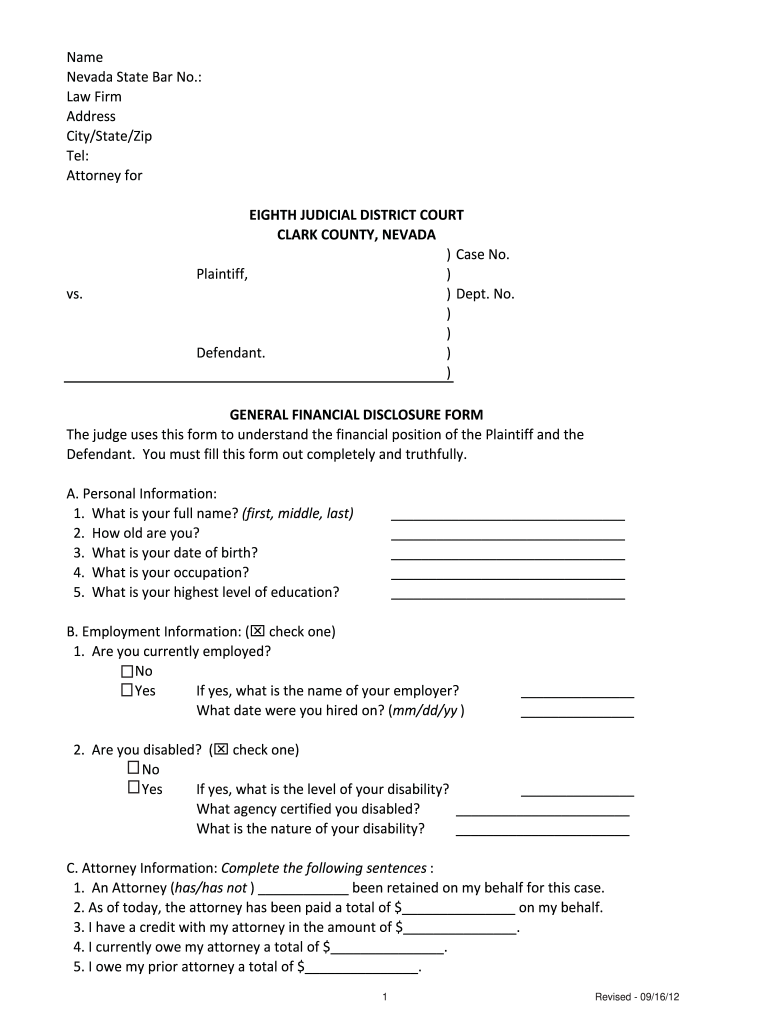 Financial Disclosure Form  Clark County Courts  Clarkcountycourts