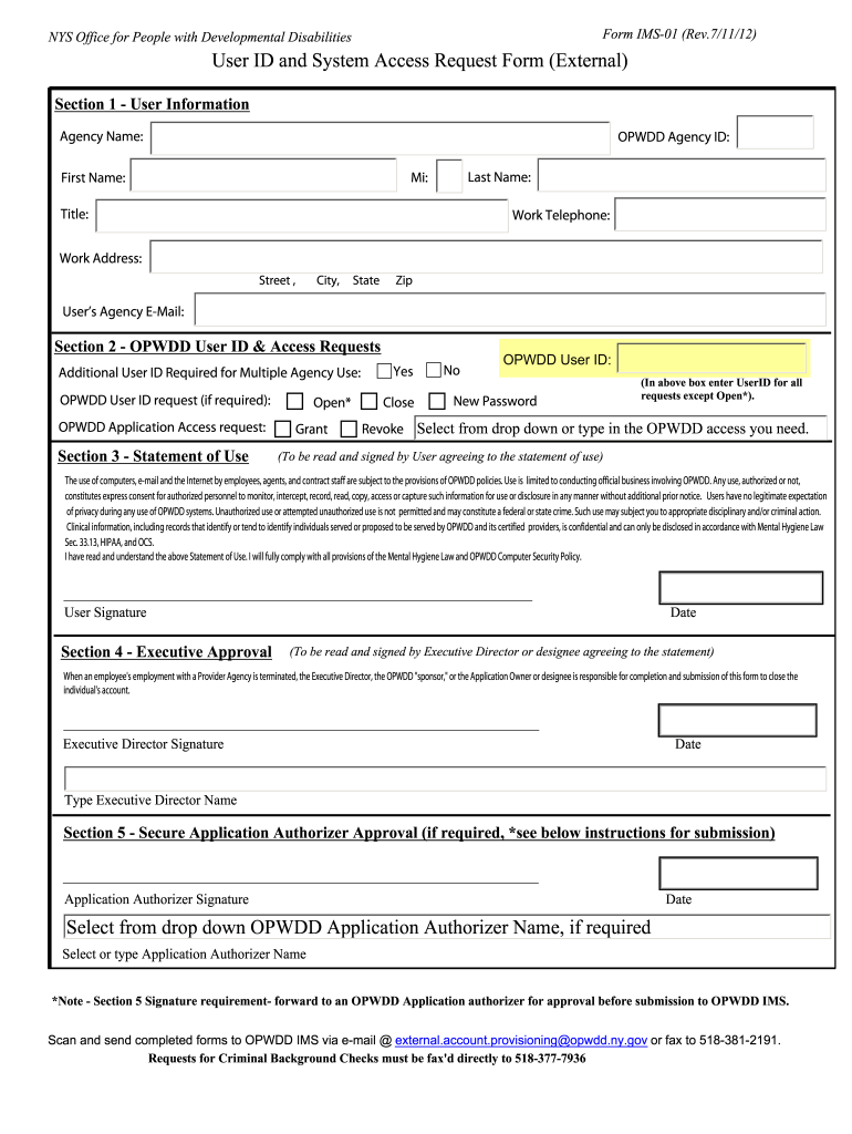 User ID and System Access Request Form External NYS OPWDD Www3 Opwdd Ny