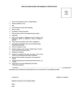 Domicile Certificate PDF Download  Form