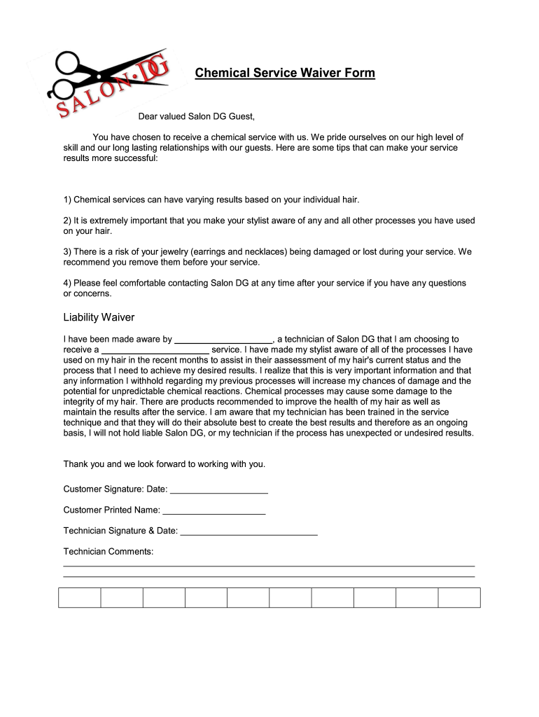 Hair Salon Chemical Service Waiver  Form