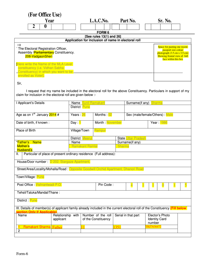How to Fill Form 6 Sample