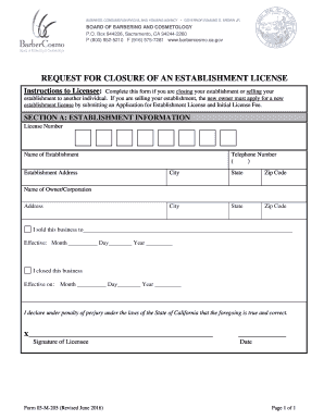 Board of Barbering and Cosmetology Establishment License Renewal Online  Form