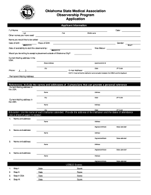 Oklahoma State Medical Association Observership Program  Form