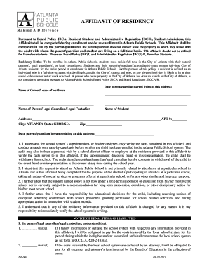  Atlanta Public Schools Affidavit of Residency 2011-2024