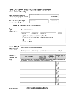 Form CAFC140 Property and Debt Statement Courts Mo