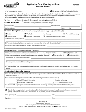 Application for a Washington State Reseller Permit Dor Wa  Form