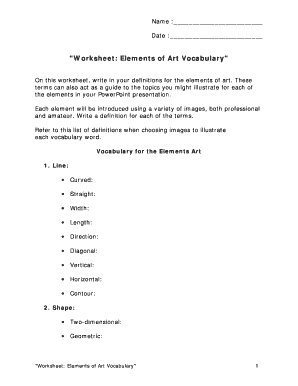 Worksheet Elements of Art Vocabulary Los Angeles Unified  Form