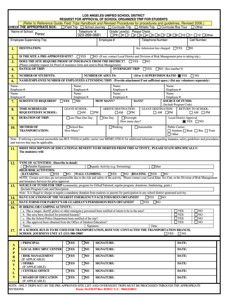 Get and Sign Lausd Form 34 Eh 17 2012-2022