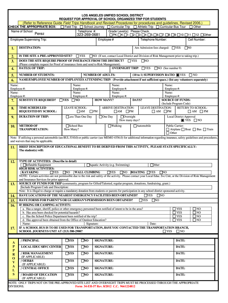  Lausd Form 34 Eh 17 2012-2024