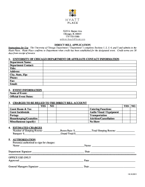 Hyatt Place Direct Bill Application University of Chicago Finserv Uchicago  Form