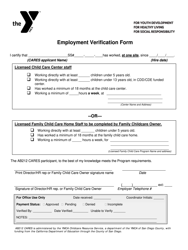 Child Care Verification Form