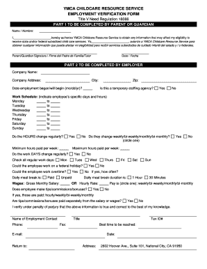 Employment Verification Form Ymca Resources