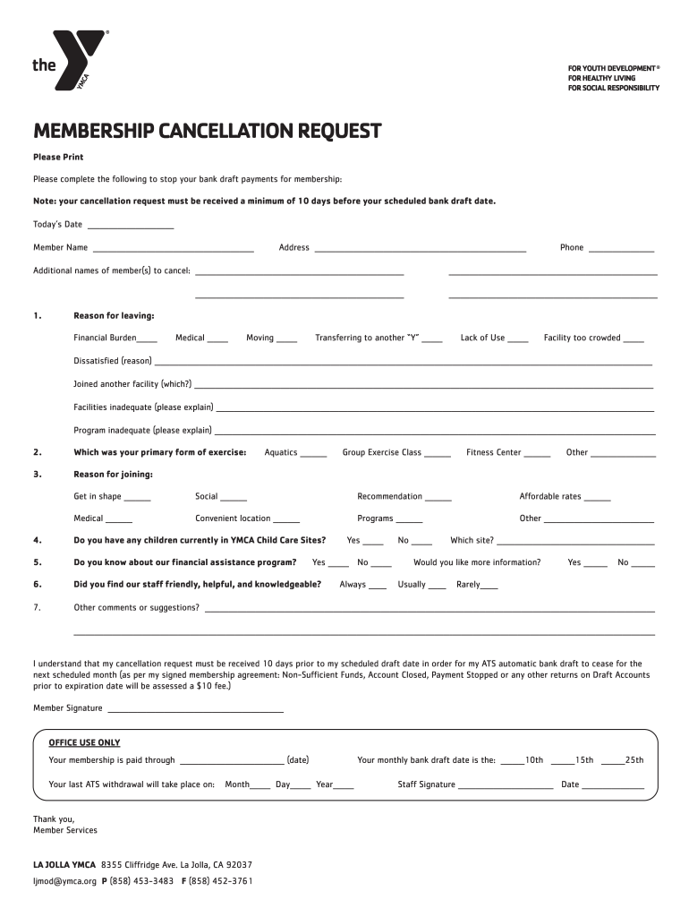 Cancel Ymca Membership  Form