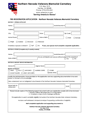 Northern Nevada Cemetery Pre Registration Form Nevada Office Veterans Nv