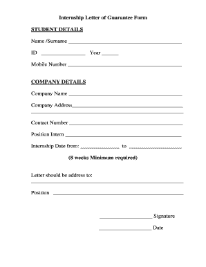 Internship Letter of Guarantee Form STUDENT DETAILS Name