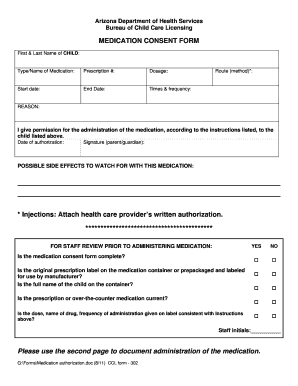 Medication Form for Child