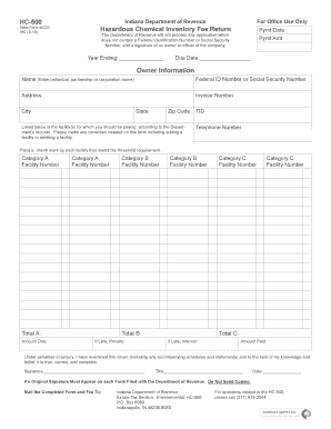 HC 500 Indiana Department of Revenue for Office Use Only  Form