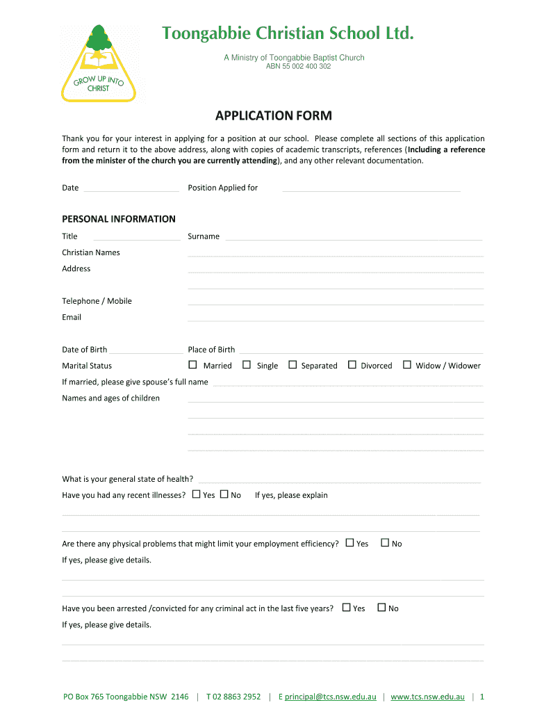 Get and Sign Toongabbie Application Form