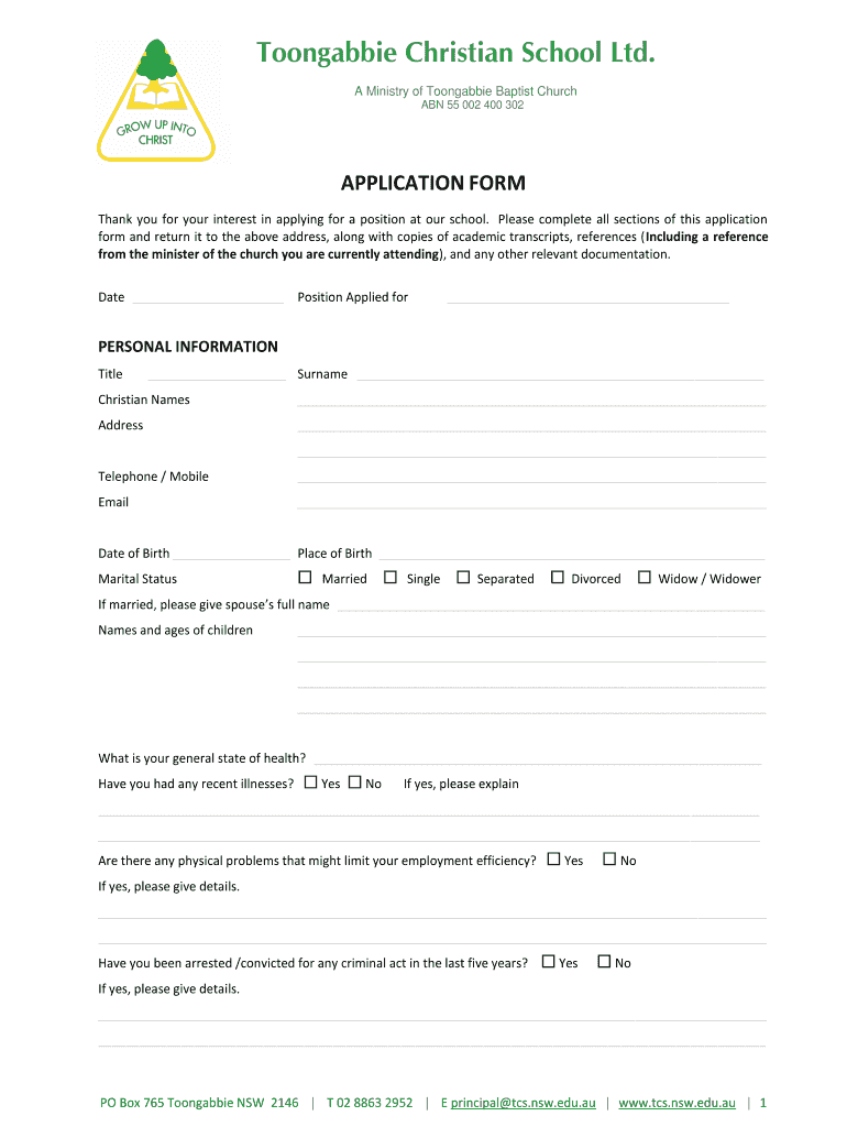 Toongabbie Application Form