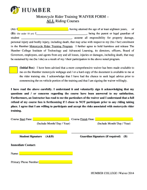 Motorcycle Rider Training WAIVER FORM ALL Humber College