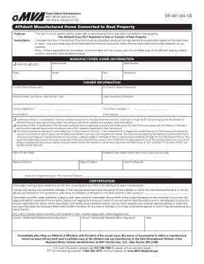 Instructions for Mva Form Vr 451 04 13