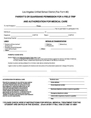 Lausd Field Trip Slip  Form