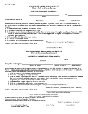 Lausd Head Injury Report  Form