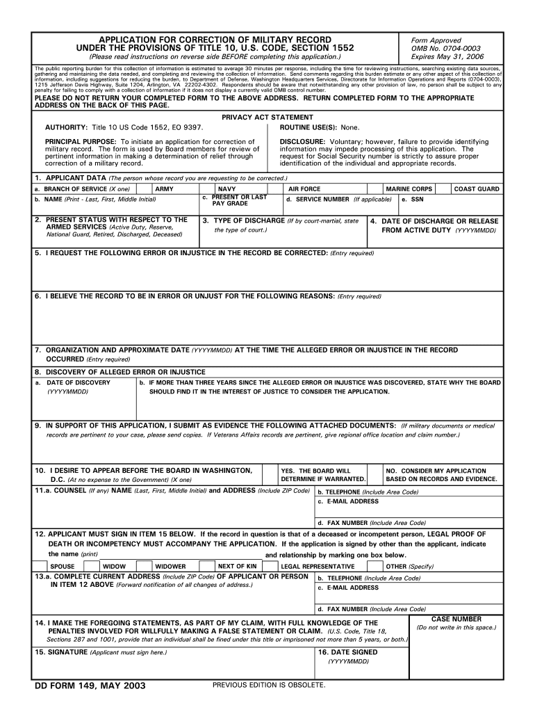 Dd Form 149