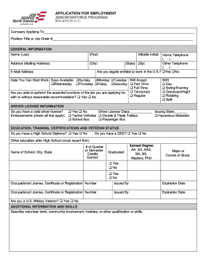 APPLICATION for EMPLOYMENT Job Service North Dakota  Form