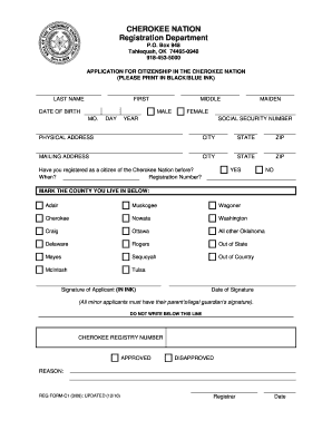  Cherokee Nation Registration Department 2010-2024