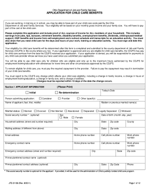 APPLICATION for CHILD CARE BENEFITS Cuyahoga County, Ohio  Form