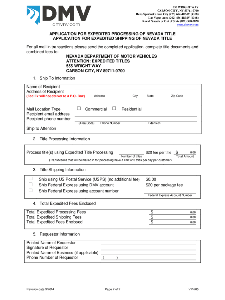  Nevada Dmv Duplicate Title Expedited 2014-2024