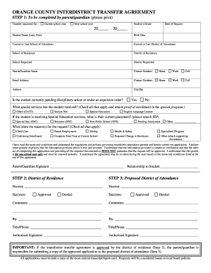 Orange County Inter District Agreement Form