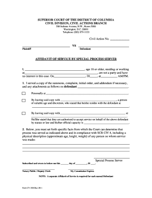 Affidavit of Service of Special Process Server Form DOCX Dccourts