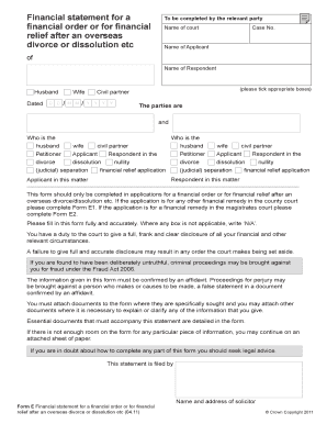 Form E Financial Statement for a Financial Order or for Financial Relief