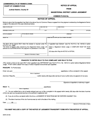 COMMON PLEAS No NOTICE of APPEAL Luzerne County, Pennsylvania Luzernecounty  Form