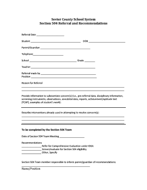 504 School Form PDF for the Classroom