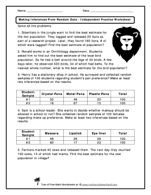 Making Inferences from Random Data Independent Practice Worksheet Answer Key  Form