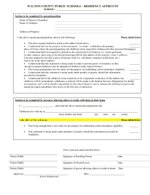 WALTON COUNTY PUBLIC SCHOOLS RESIDENCY AFFIDAVIT  Form