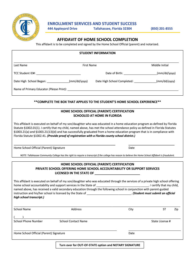Get and Sign Homeschool Completion Affidavit 2011-2022 Form