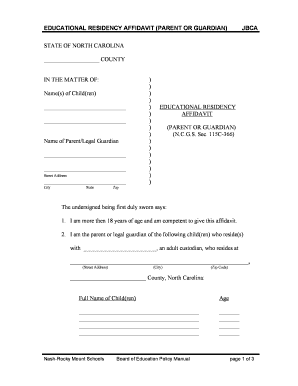 Educational Residency Affidavit Parent Nash Rocky Mount Public Nrms Schoolwires  Form